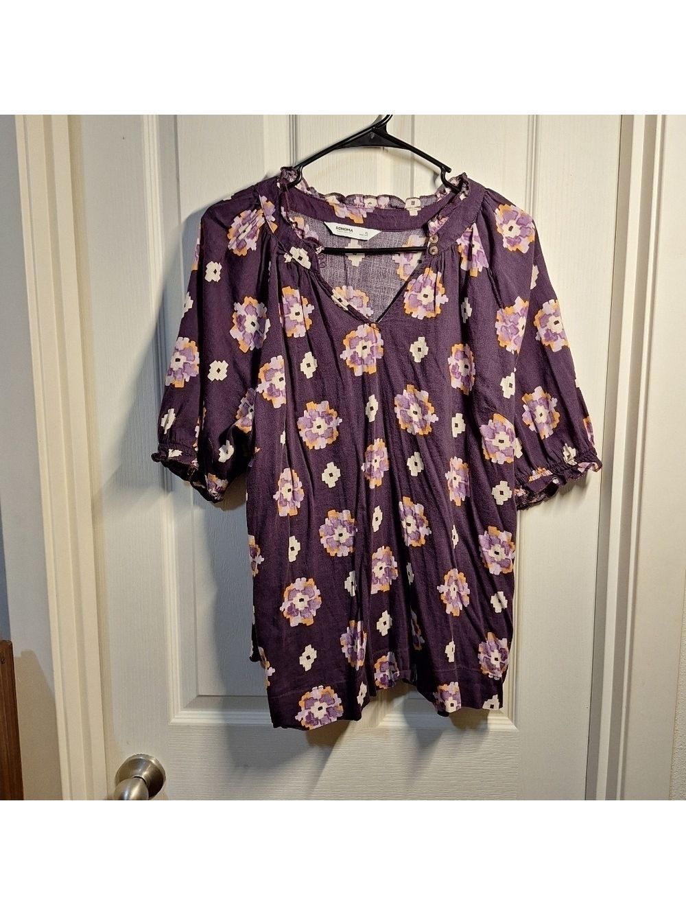 Sonoma Purple Floral Peasant Top Women's XL